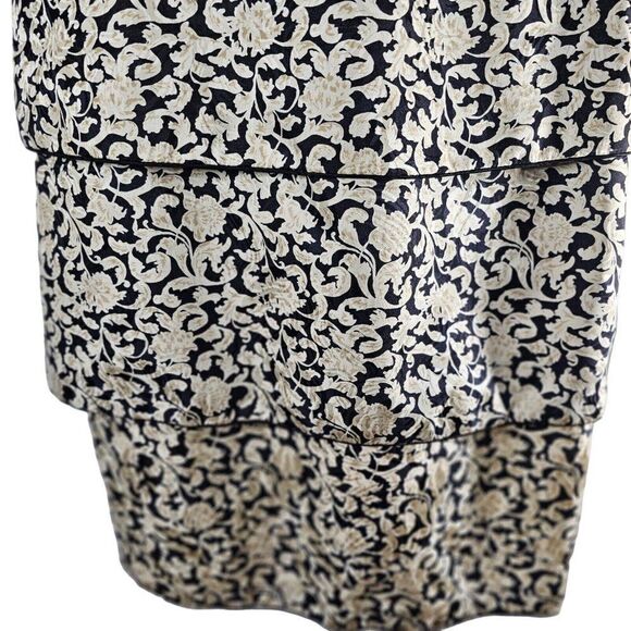 Vintage 80s Maggie London Dress Womens Size 8 Black Ivory Silk Drop Waist - Picture 8 of 9